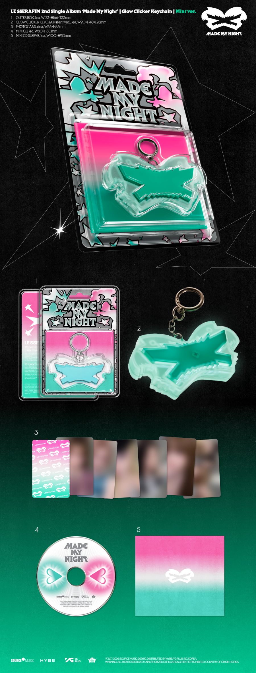 LE SSERAFIM - Made My Night [Glow Clicker Keychain - Mint Ver.]