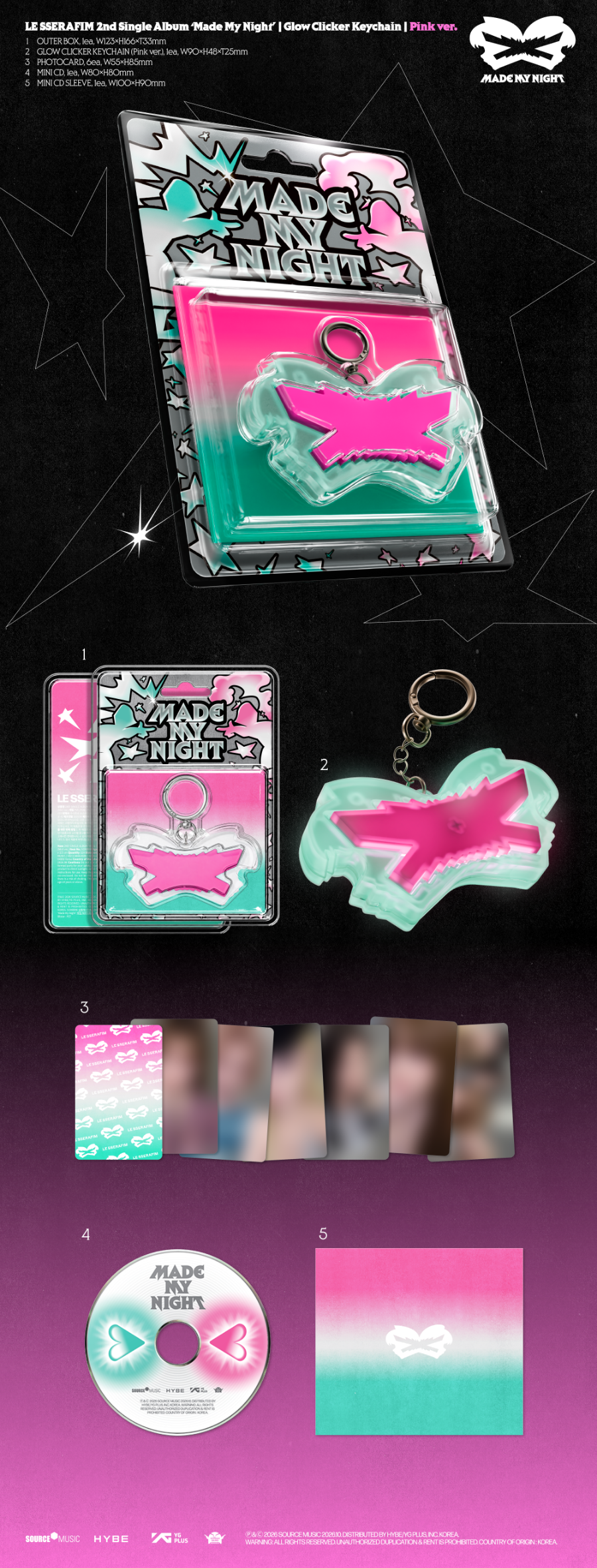 LE SSERAFIM - Made My Night [Glow Clicker Keychain - Pink Ver.]